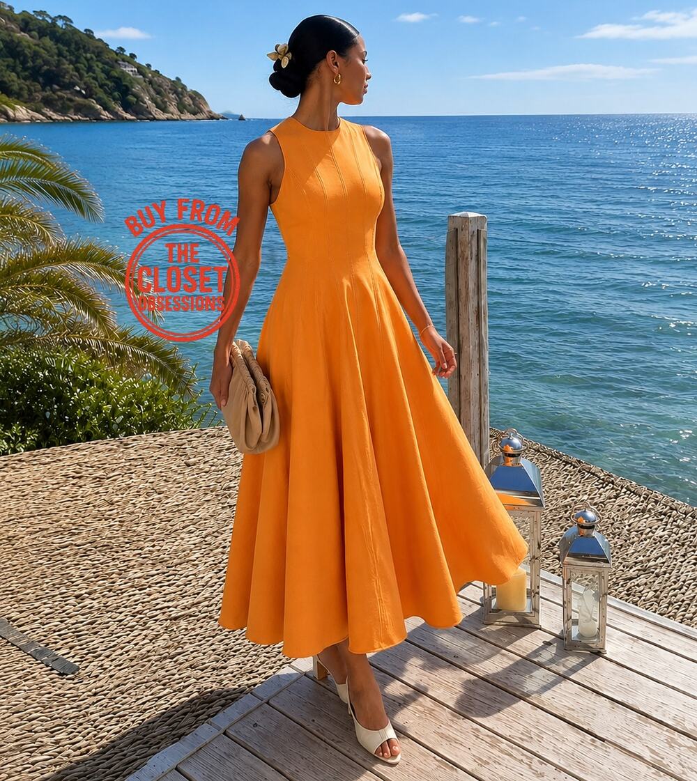 Zara NWT Orange Cotton A-Line Sleeveless Midi Dress M L